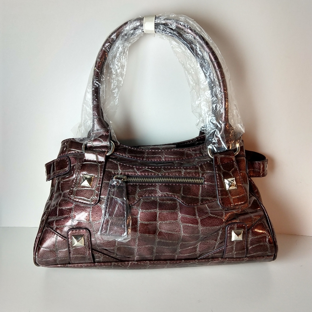 Faux alligator purple handbag NWOT purple leopard